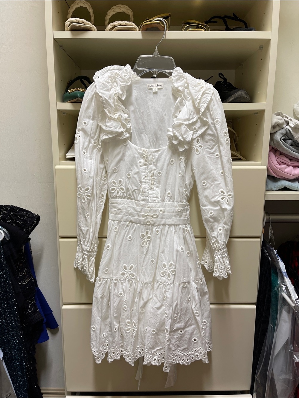 White Eyelet Ruffle Long-Sleeve Dress- for love and lemons